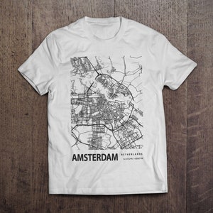 Amsterdam Niederlande Blueprint City Map Koordinaten / Schweres Baumwoll Unisex T-Shirt mit Aufdruck