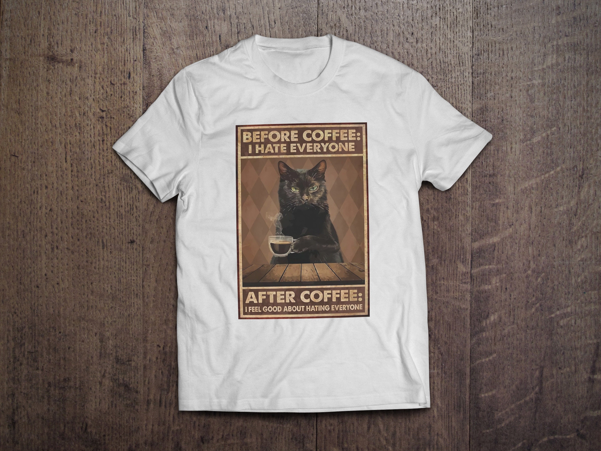Before And After Coffee Cute Cat Life Style Funny/ Heavyweight cotton unisex t-shirt with print tee top