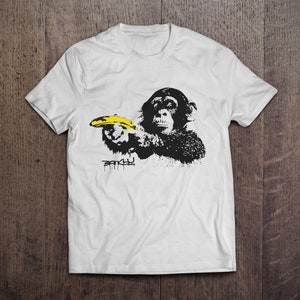 Banksy Monkey With Banana Graffiti Style/ Heavyweight cotton unisex t-shirt with print tee top