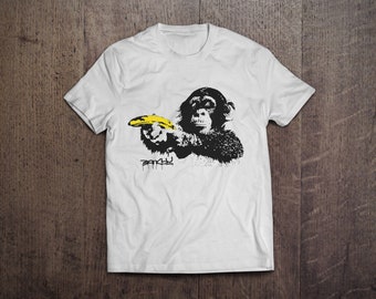 Banksy Monkey With Banana Graffiti Style/ Heavyweight cotton unisex t-shirt with print tee top