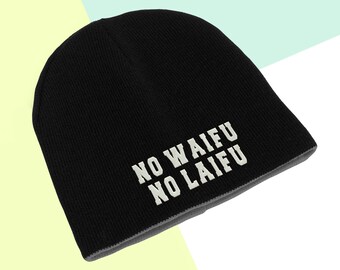 No Waifu, No Laifu Funny Hilarious Anime Otaku Otome Skull Caps Winter Hats Beanie Gifts Cozy Warm Unisex Hat