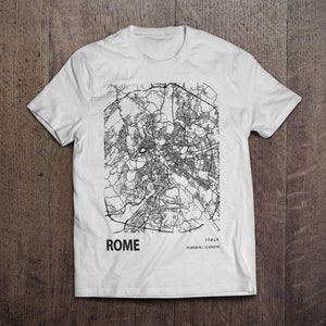 Rom Italien Blueprint City Map Koordinaten / Schweres Baumwoll Unisex T-Shirt mit Aufdruck