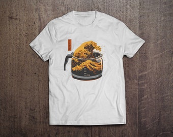 Great Wave Off Kanakawa in a Coffee Pot / Heavyweight cotton unisex t-shirt with print tee top