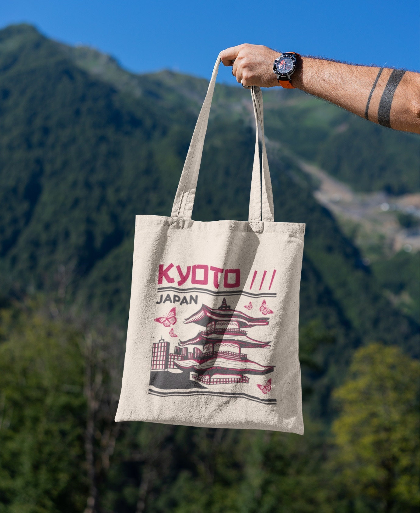 Marche Giapponesi Catena Giapponese Abbigliamento Borsa In Cotone Biologico  Kyoto Japan: Borsa Riutilizzabile In