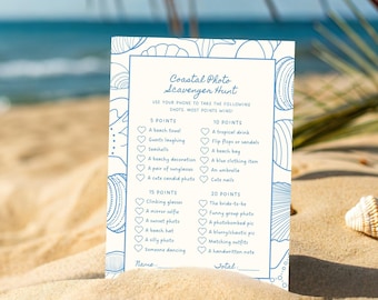 Kustthema vrijgezellenfeest speurtocht: Fotospeurtocht voor een vrijgezellenfeest met strandthema, Laatste toast aan de kust feestspel (Canva-sjabloon)