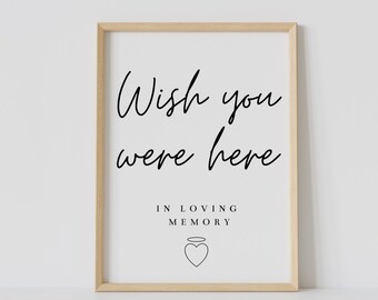 MANHATTAN Wish You Were Here-bord, bewerkbaar in Loving Memory-sjabloon, afdrukbare bruiloft Memorial, minimalistisch Memorial Table Sign
