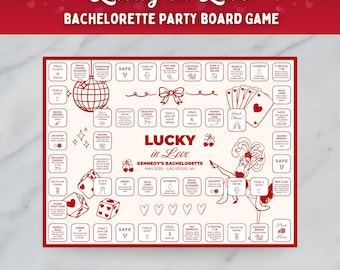 Lucky in Love vrijgezellenspel: dobbelspel met casinothema, afdrukbaar drinkspel, Las Vegas Bach-feestactiviteit (canvasjabloon)