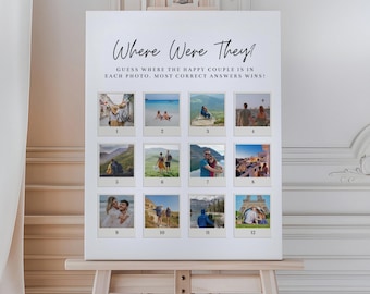 Where Were They Bridal Shower Game, Retro Photo Guessing Game, Printable Travel Themed Couple Shower Sign Template, Editable Poster Download