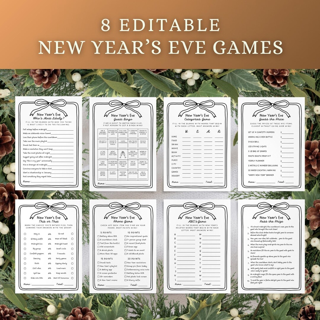 New Years Eve Games: Printable NYE Party Game Bundle for Family ...