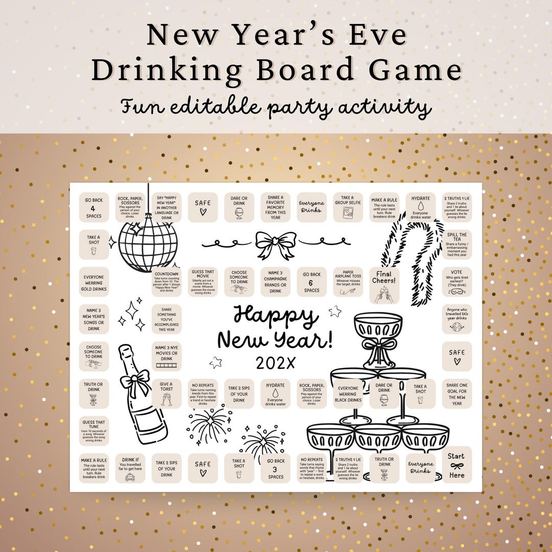 New Years Eve Board Game: Printable NYE Drinking Game for Adults, New ...