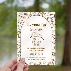 Smore Fun to Be One Invitation, Camping First Birthday Invite, Campfire ...