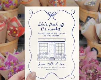 Fresh Off the Market Bridal Shower Invitation, Editable Farmers Market Shower Invite, Hand Drawn Coquette Template, Digital Canva Download