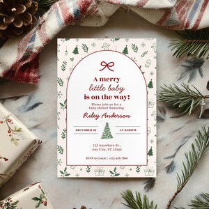 Merry Little Baby Shower Invitation, Winter Baby Shower Invite, Christmas Baby Sprinkle, Gender Neutral Holiday Theme Evite (Canva Template)