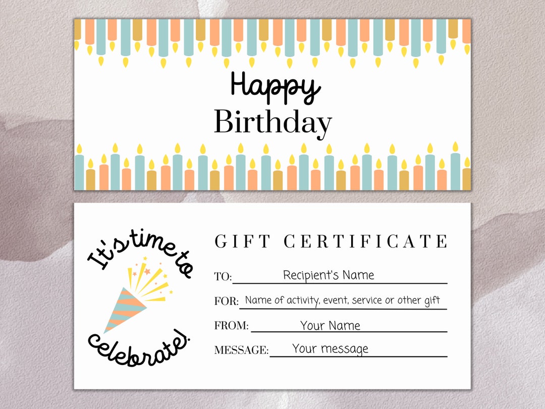 Editable Birthday Coupon Template Printable happy Birthday Gift