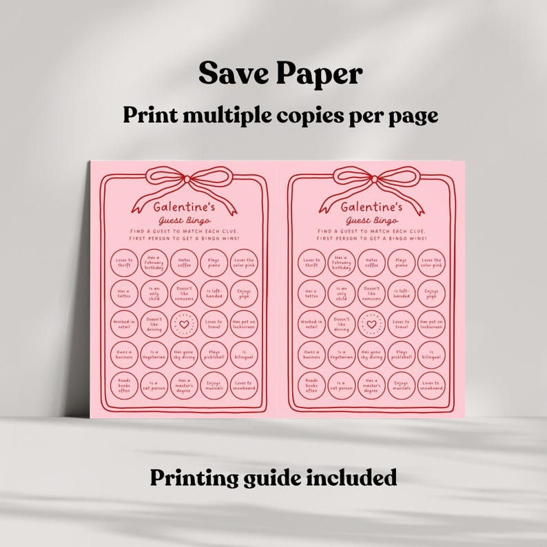 Printable Galentine’s Bingo game, chic coquette design for brunch or girls night