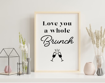 Älskar dig en brunchskylt, Mimosa-barskylt, svartvit brunchutskrivbar, möhippabrunch, Galentinsdag, mors dag-brunchskylt