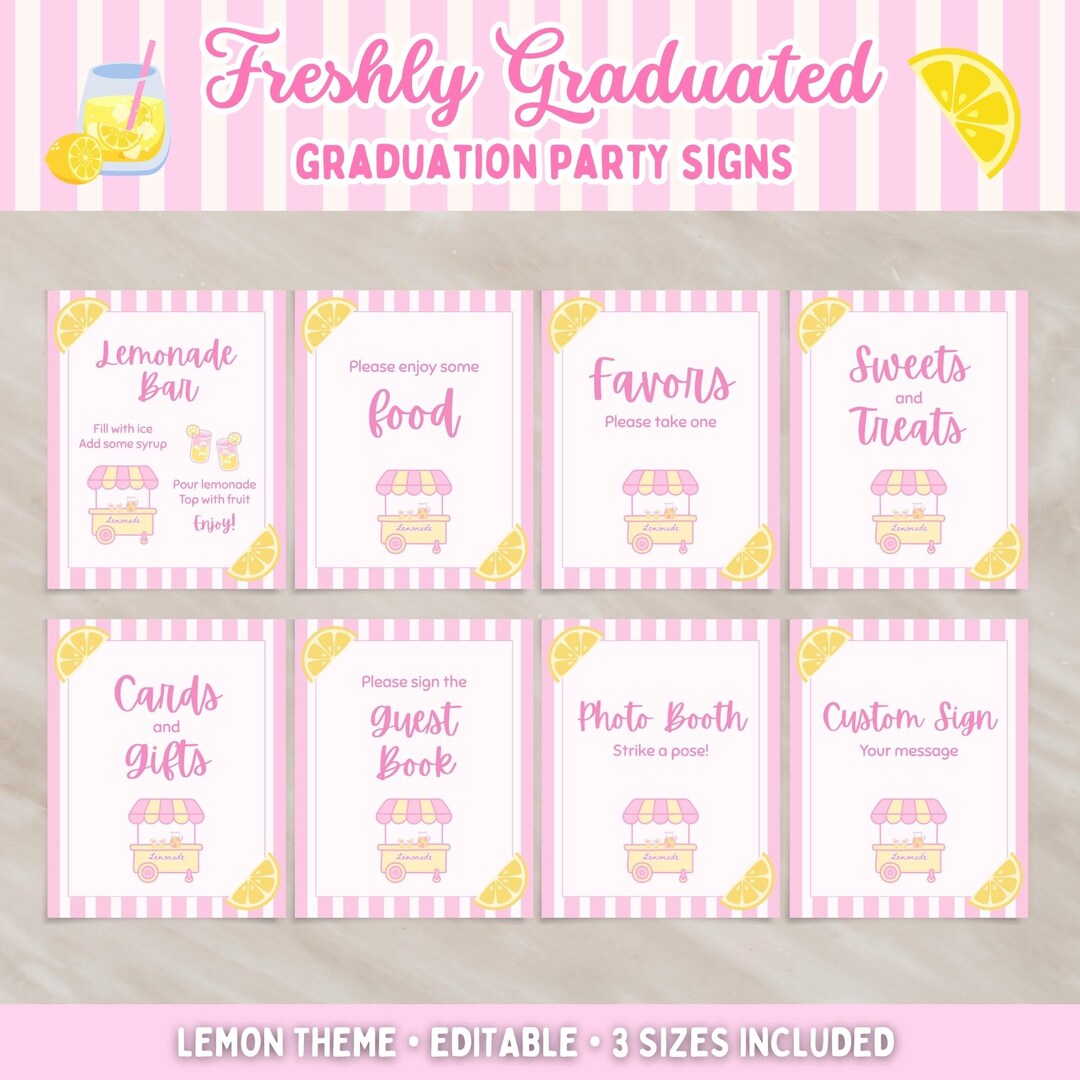 Graduationa Signs Pink Freshly Graduated Graduation Signs Bundle: Pink Lemon Graduation Party ...