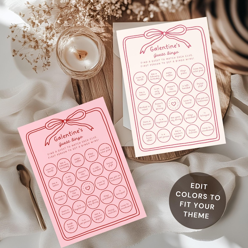 Fun and clean Galentines icebreaker game, printable bingo for girls night