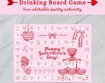 Galentines Day Würfelspiel: Druckbares Galentines Day Würfelspiel für Erwachsene, Valentins Party Trinkbrettspiel für Mädelsabend (Canva Template)