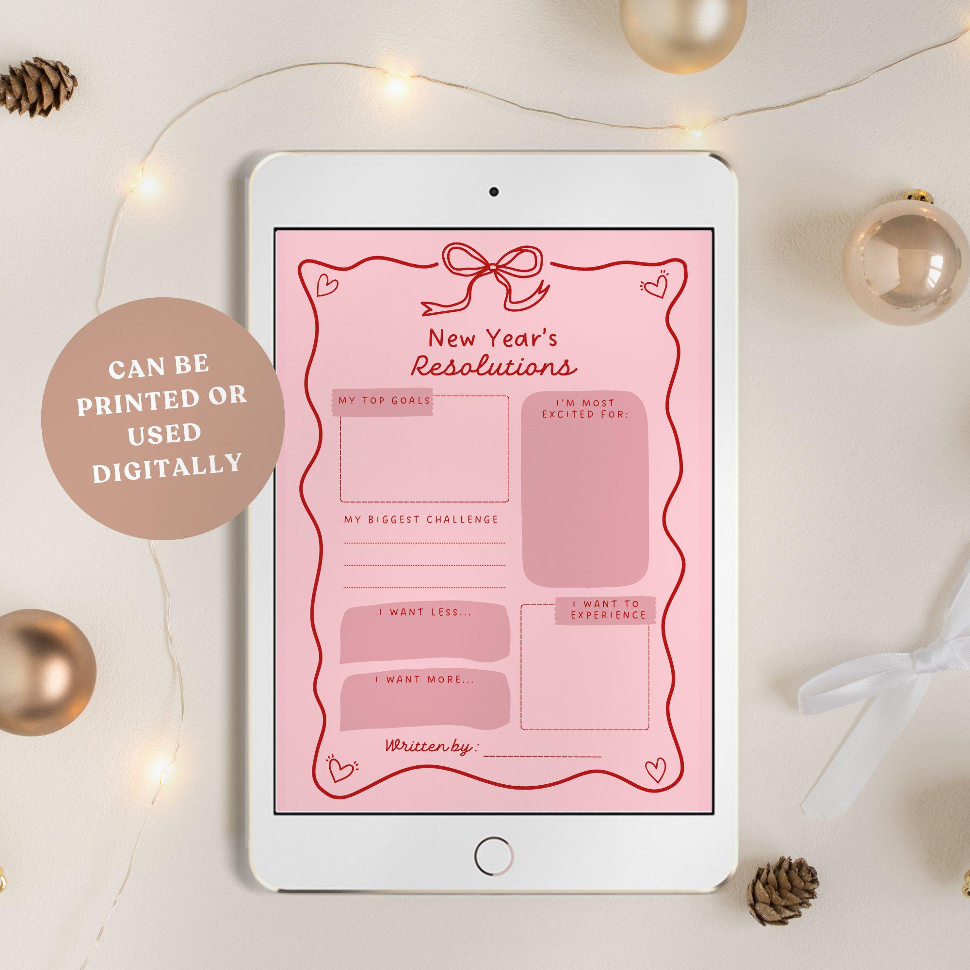 Resolution Card Design 2026 Resolutions Card Template, Printable Coquette Goal Setting ...