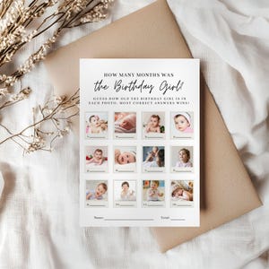 Digital download birthday guessing game, girls first year photo activity