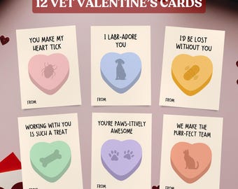 Veterinary Valentine Cards, Printable Veterinarian Valentines Day, Digital Vet Tech Appreciation Card, 12 Editable Funny Vet Med Valentines