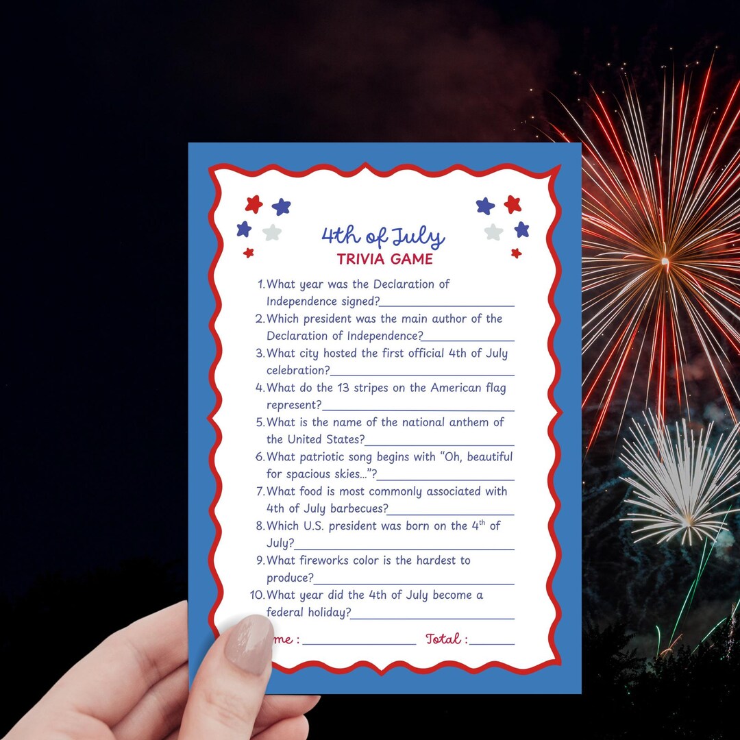 4th of July Trivia Game Template, Printable Independence Day Quiz ...