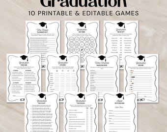 Graduation Party Games Bundle, Modern Graduation Game Templates, Printable High School or College Grad Games, Editable Grad Trivia Download