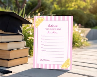 Frisch graduierte Ratkarten: Druckbare Rat- und Wunschkarten zum Abschluss, Partythema mit Lemon Grad, frisch graduiertes Dekor (Canva-Vorlage)