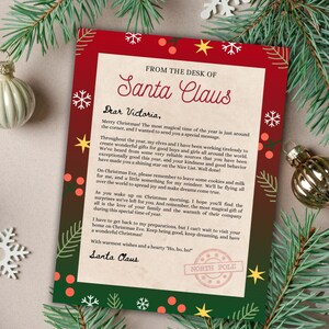 Plantilla de carta de Papá Noel, carta de Navidad personalizada para niños, mensaje de Papá Noel editable, papelería de Papá Noel DIY, nota imprimible del Polo Norte