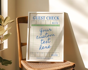 Custom Guest Check Print, Editable Text Receipt Poster, Trendy Wall Art, Digital Personalized Quote Sign, Retro Printable Home Decor Gift