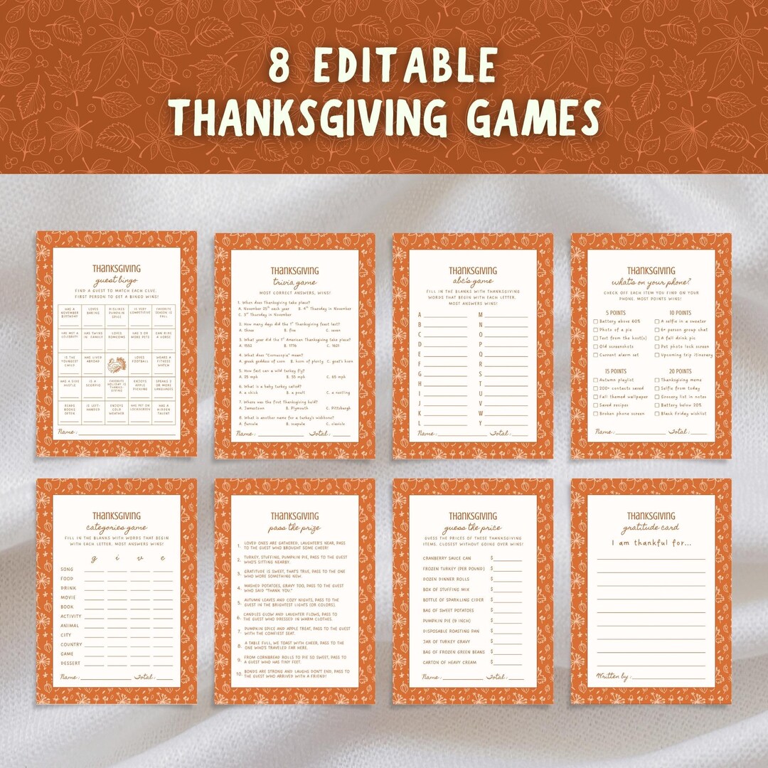 Thanksgiving Game Bundle, Printable Thanksgiving Games, Party Games for ...