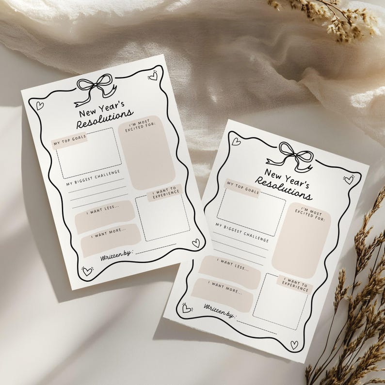 2025 Resolutions Card, Printable Coquette Planning Template, New Years ...