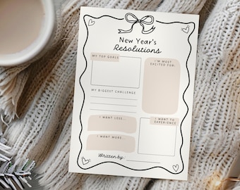 2026 Resolutions Card, Printable Coquette Planning Template, New Years Eve Goal Setting Activity, Editable NYE Party Vision Board Activity