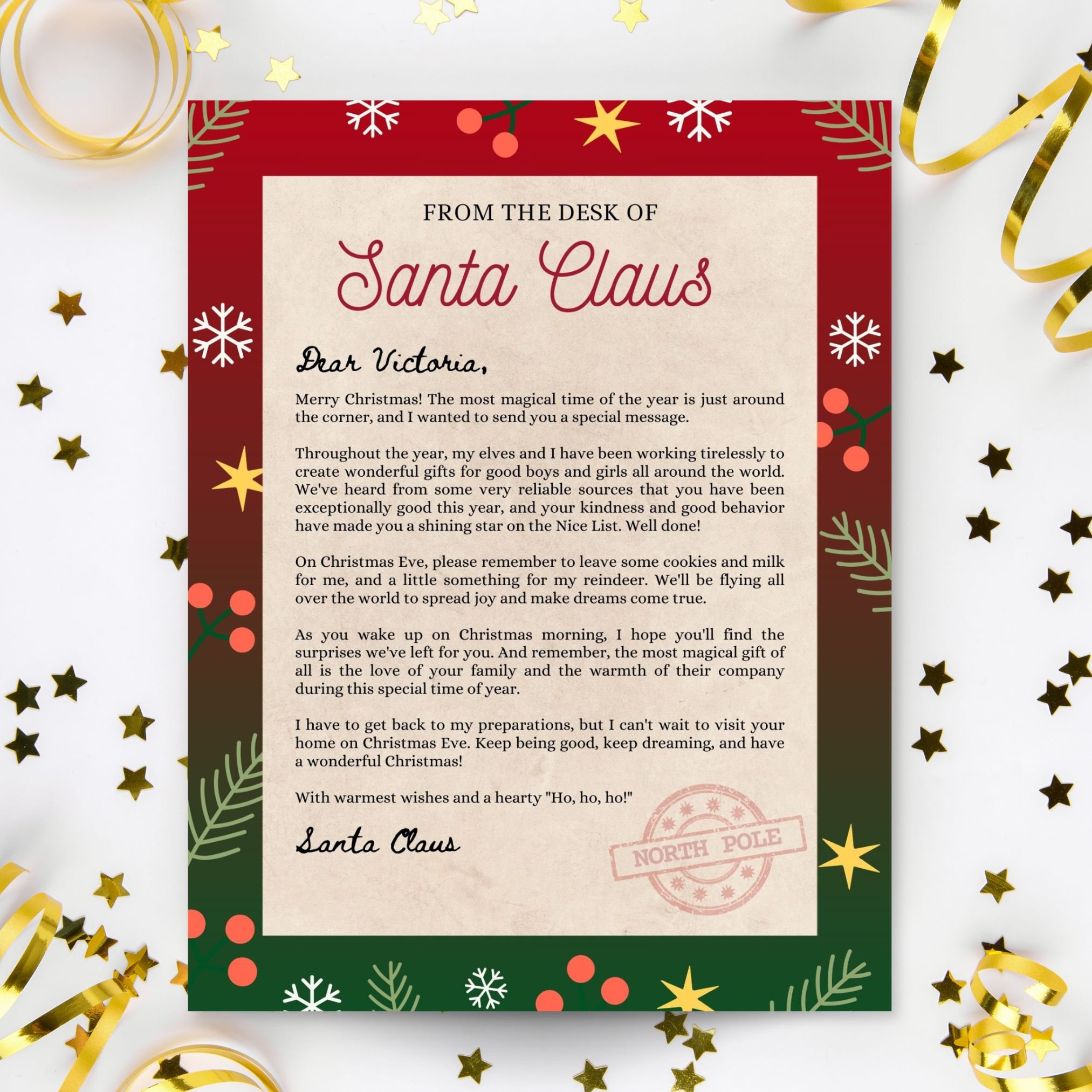 Santa Letter Template Personalized Christmas Letter for Kids - Etsy