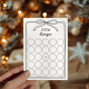2026 Vision Board Bingo Card, Printable New Years Bingo, Minimalist Bow Resolution Template, Editable NYE Party Activity, Goal Bingo Game