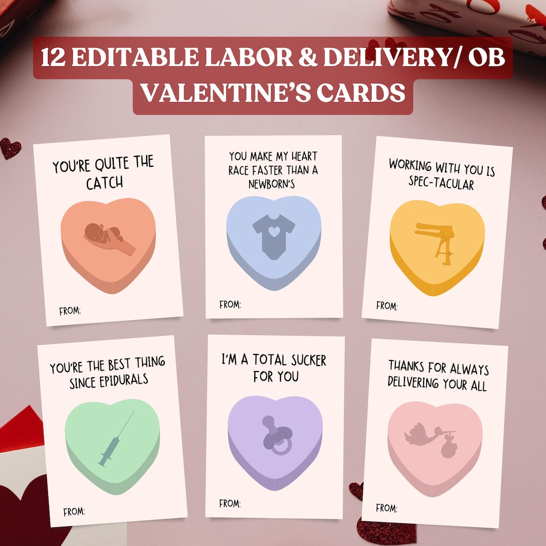 Labor Nurse Valentine Cards, Printable OBGYN Valentines, Baby Delivery ...