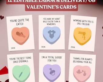 Labor Krankenschwester Valentinstag Karten, druckbare OBGYN Valentinstag Karten, Humor bei der Geburt, gesundheitliche Mitarbeiter Geschenk, 12 bearbeitbare lustige L & D medizinische Wortspiele