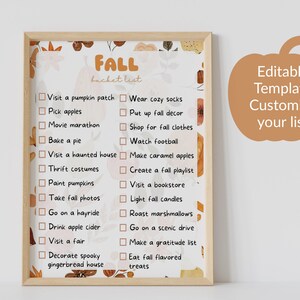 Op de afbeelding: Printbare checklist met een herfstthema. De checklist bevat activiteiten zoals het bezoeken van een pompoenveld, het plukken van appels en het bakken van een taart. De achtergrond heeft een aquarelontwerp met herfstbladeren en pompoenen.