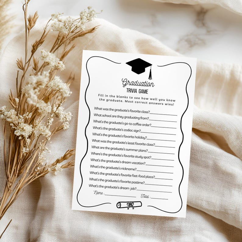 Minimalist graduation party game, perfect for high school or college celebrations