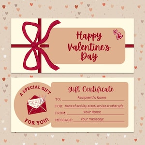 Cupones de regalo de San Valentín, plantilla de cupón editable para una cita nocturna, certificado para un día divertido, boleto de regalo imprimible, cupones de amor digitales para el esposo