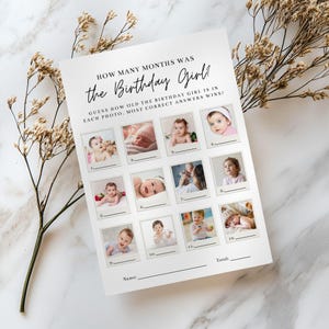 Interactive girls birthday party game, 12-month age guess game, printable template