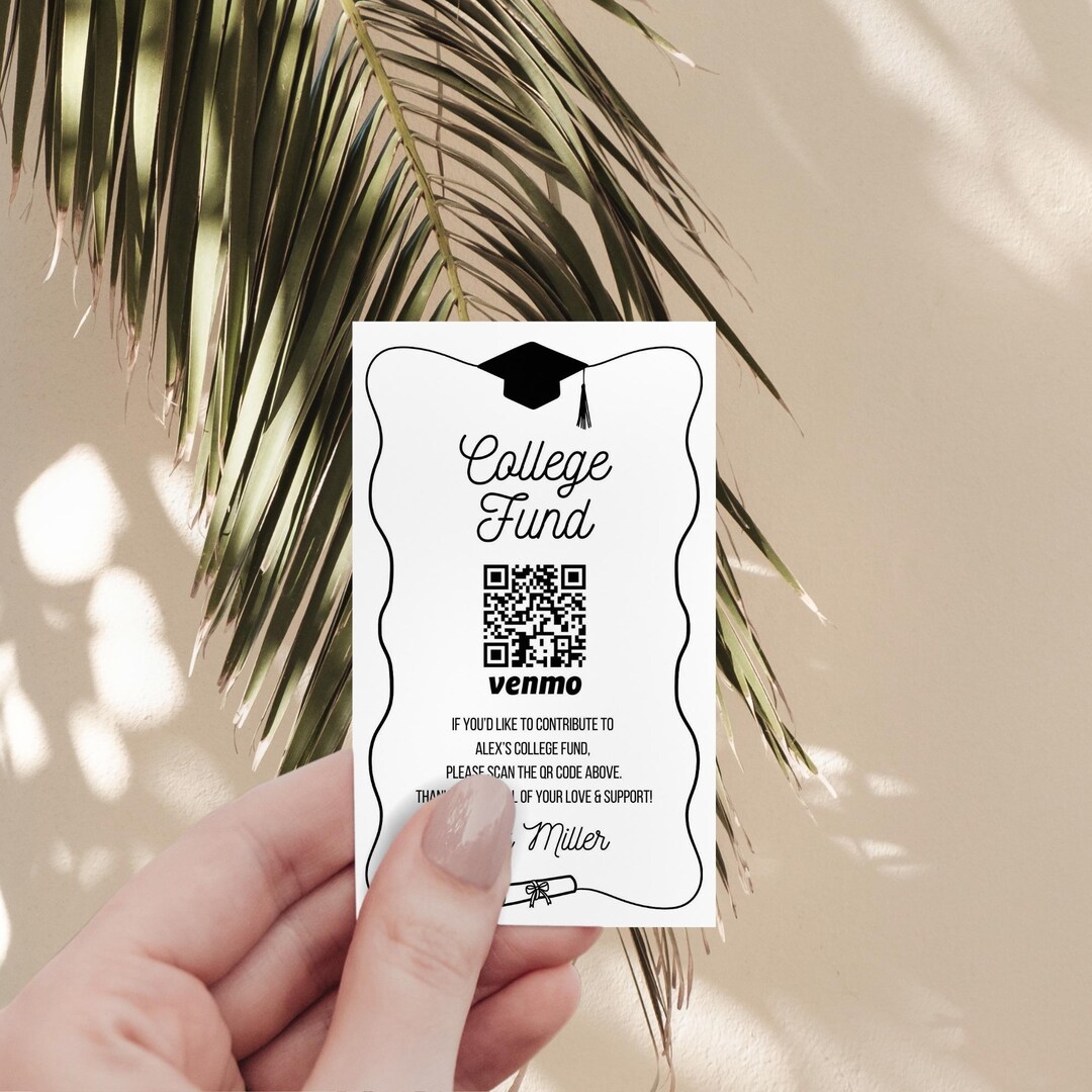 Graduation College Fund QR Code Card, Grad Party Gift QR Code Insert ...