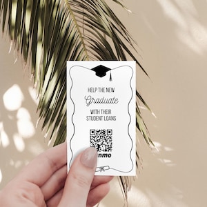 Modèle de carte Venmo de remise des diplômes, insertion de code QR modifiable pour le fonds de l'université, insertion de lanière de fête des diplômés amusante, prêts étudiants, application en espèces Zelle