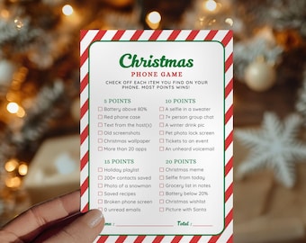 Kersttelefoonspel, afdrukbaar feestspel voor feestdagen, bewerkbare kerstspeurtochtactiviteit (canvasjabloon)
