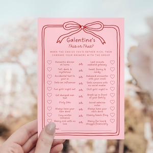 Galentine Dies oder jenes Spiel, Valentinstag Spiele, Galentines Day Party Aktivität, Galentinische Fragen, lustige Freundschaftsspiele für Frauen