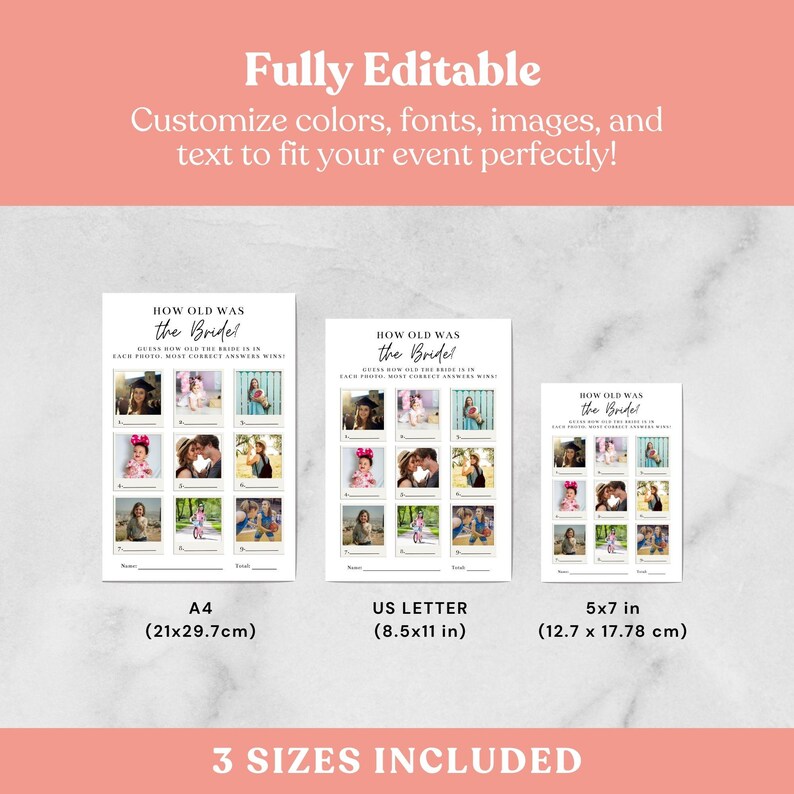 How Old Was the Bride Guessing Game, Editable Wedding Trivia, Fun