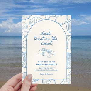 Last Toast on the Coast Invitation, Coastal Bachelorette Weekend Itinerary, Editable Beach Bach Party Invite, Hand Drawn Seashell Template