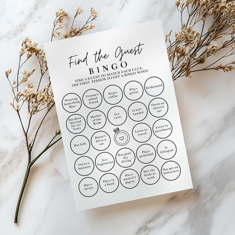 Find the Guest Bingo, Editable Bridal Shower Game, Fun Printable Bingo