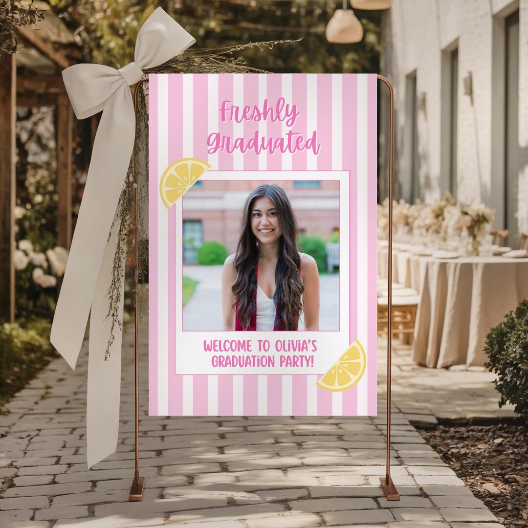 Freshly Graduated Photo Sign: Editable Lemon Graduation Welcome Sign ...